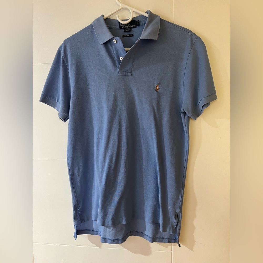 Blue slim fit short sleeve polo shirt